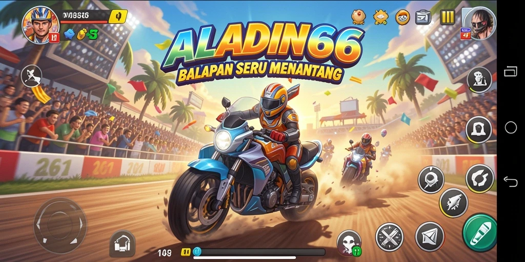 Screenshot gameplay ALADIN66 menampilkan balapan yang mendebarkan.