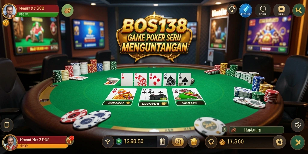 Screenshot gameplay menunjukkan suasana seru permainan Poker di BOS138.