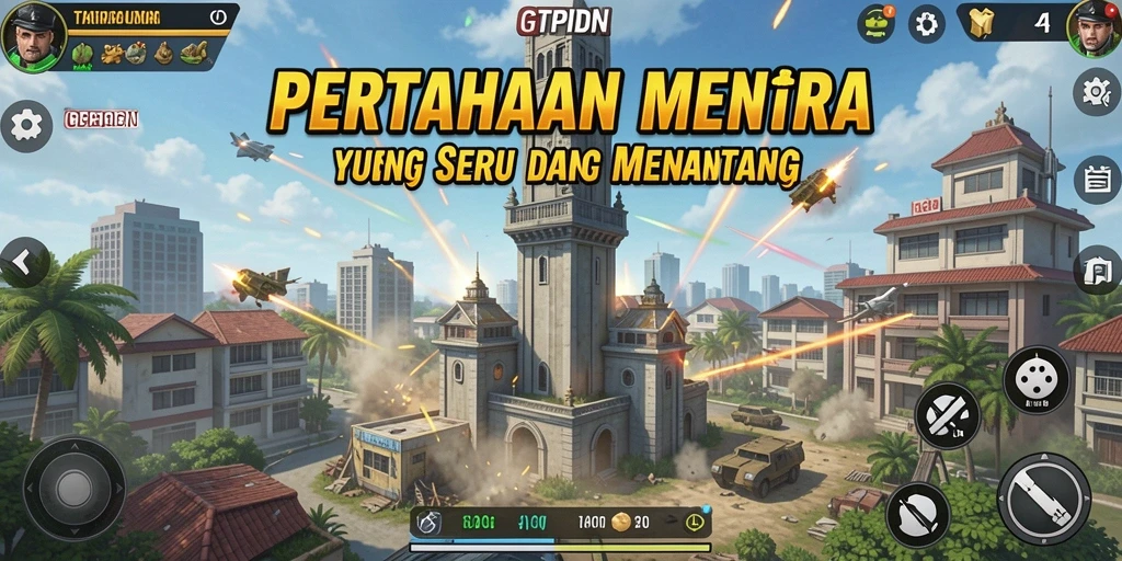 Screenshot menunjukkan suasana gameplay GTPIDN yang menegangkan dalam Tower Defense.