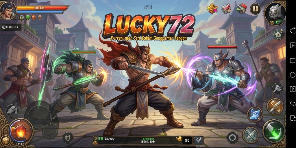 Tangkapan layar utama LUCKY72 menampilkan aksi pertarungan yang intens.