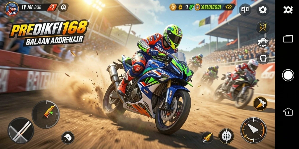Gameplay PREDIKSI168 dengan berbagai motor balap yang cepat.