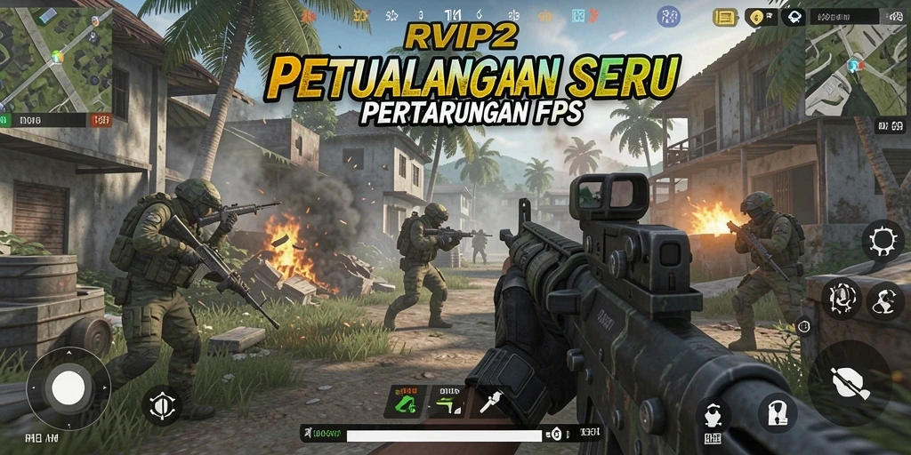 Tampilan gameplay seru dari RVIP2 yang menampilkan aksi pertempuran FPS.