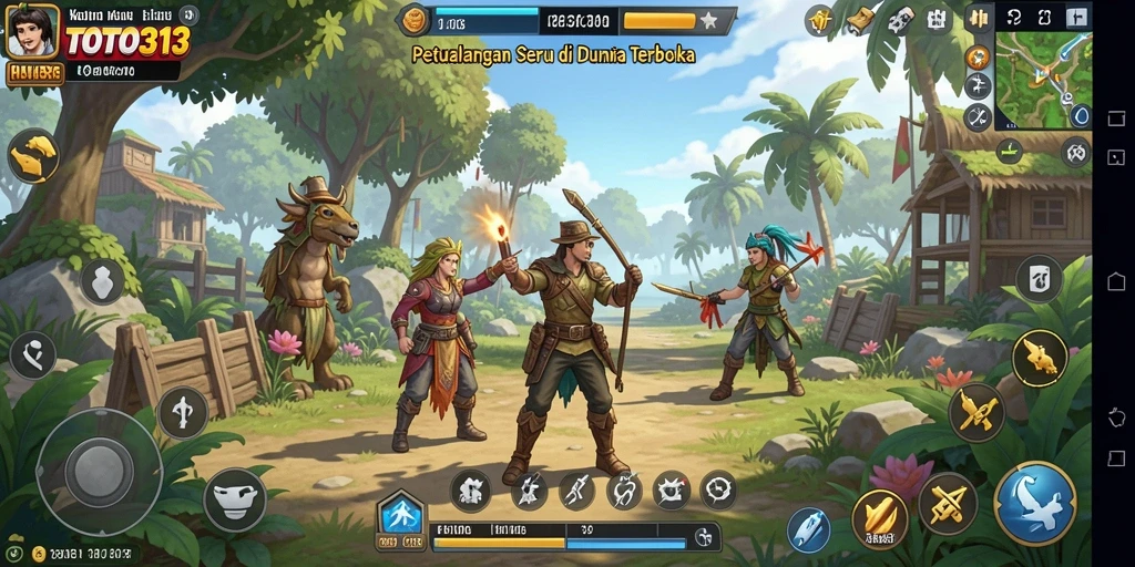 Screenshot gameplay TOTO313 menunjukkan dunia terbuka yang luas dan detail.
